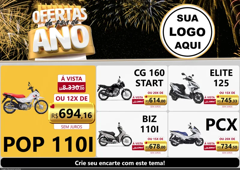 Modelo de Encarte para Encarte A4 Horizontal com o tema Ofertas de Fim de Ano para Concessionaria de Motos