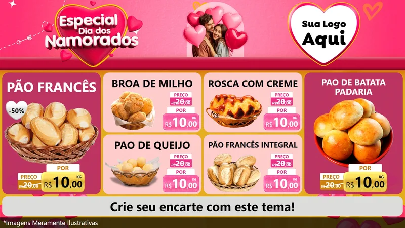 Modelo de TV para TV Horizontal com o tema Especial Dia dos Namorados para Padaria