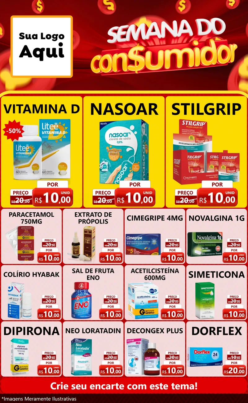 Modelo de Encarte para Encarte Grande com o tema Semana do Consumidor para Farmácia