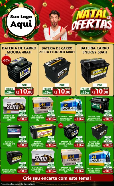 Modelo de Encarte para Encarte Grande com o tema Natal de Ofertas para Baterias Elétricas