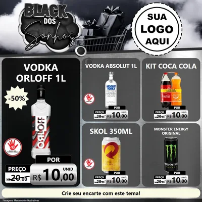 Modelo de Rede Social para Feed Facebook com o tema Black dos Sonhos para Distribuidora de bebidas