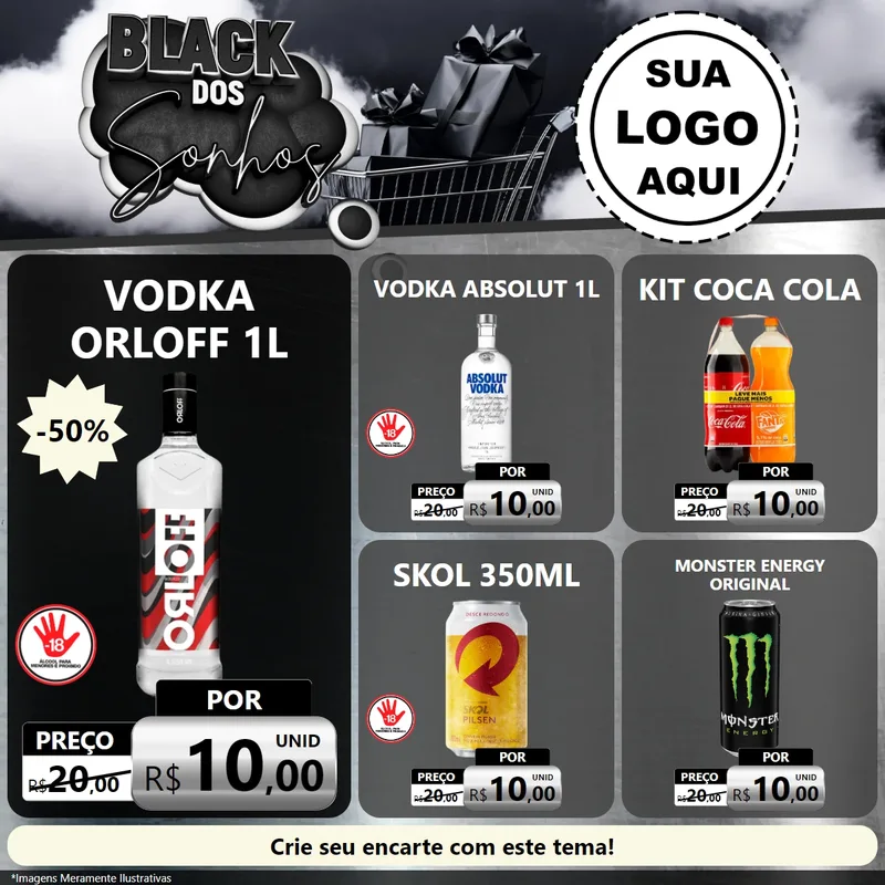 Modelo de Rede Social para Feed Facebook com o tema Black dos Sonhos para Distribuidora de bebidas