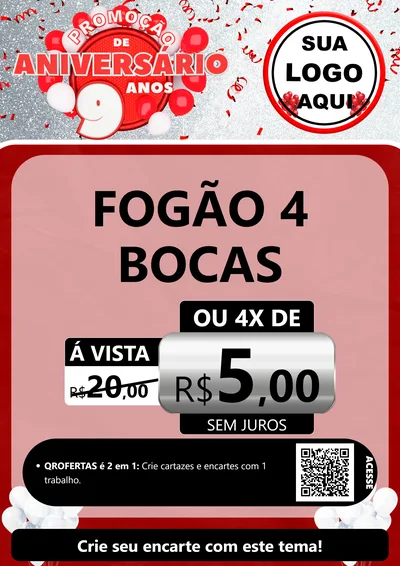 Modelo de Cartaz para Cartaz A4 Vertical com o tema Promoção de Aniversário - 9 Anos para Móveis e Eletro