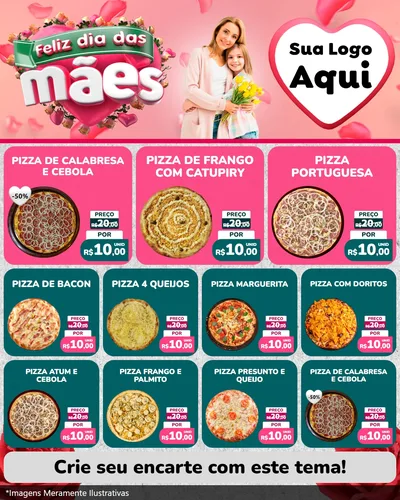 Modelo de Rede Social para Feed Instagram com o tema Feliz Dia das Mães para Pizzaria