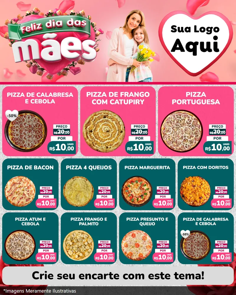 Modelo de Rede Social para Feed Instagram com o tema Feliz Dia das Mães para Pizzaria