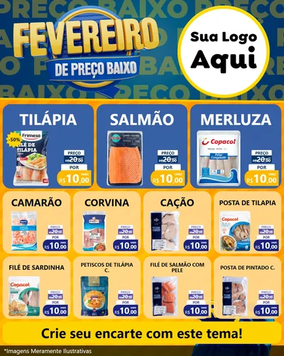 Modelo de Rede Social para Feed Instagram com o tema Fevereiro de Preço Baixo para Peixaria