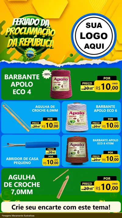 Modelo de TV para TV Vertical com o tema Feriado da Proclamação da República para Armarinho e Aviamentos