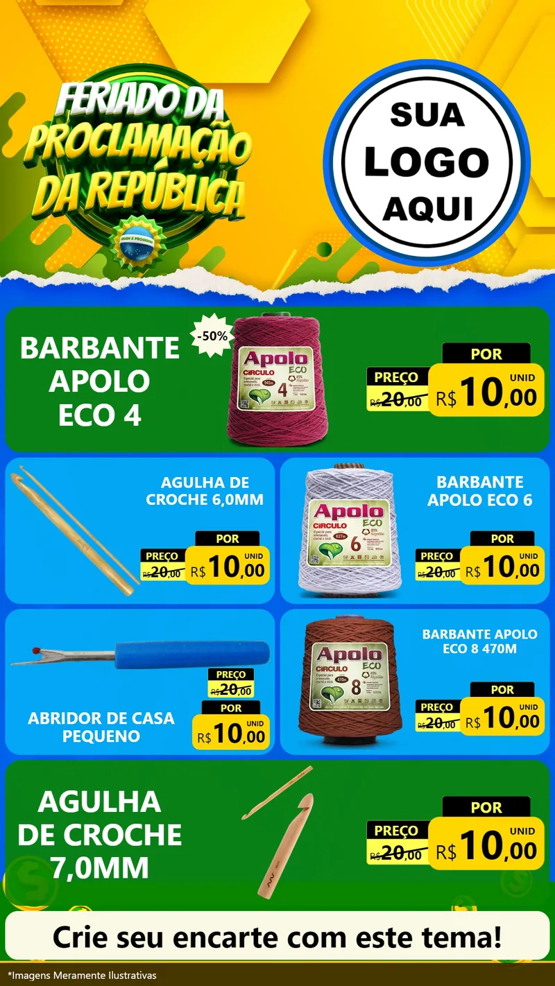 Modelo de TV para TV Vertical com o tema Feriado da Proclamação da República para Armarinho e Aviamentos