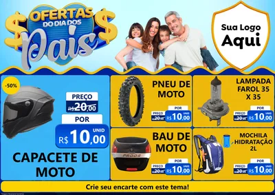 Modelo de Encarte para Encarte A4 Horizontal com o tema Ofertas do Dia dos Pais para Moto peças