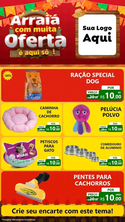 Modelo de TV para TV Vertical com o tema Arraiá Com Muita Oferta - É Aqui Sô! para Pet Shop