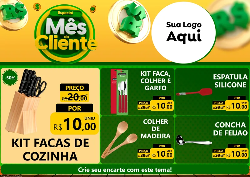 Modelo de Encarte para Encarte A4 Horizontal com o tema Especial Mês do Cliente para Utilidades Domésticas