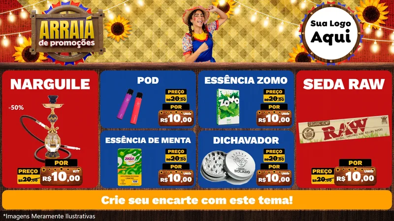 Modelo de TV para TV Horizontal com o tema Arraiá de Promoções para Tabacaria