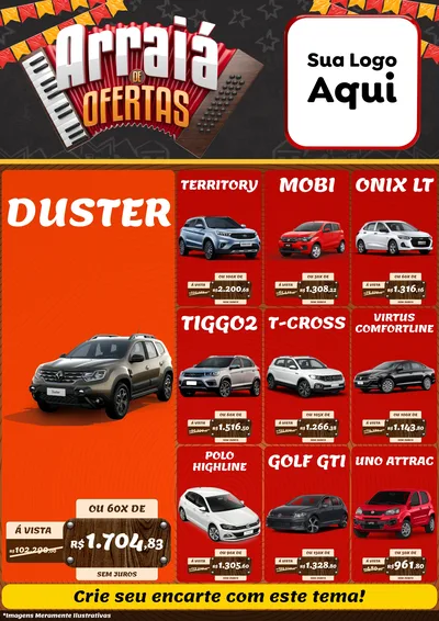 Modelo de Encarte para Encarte A4 Vertical com o tema Arraiá de Ofertas - Junina para Concessionaria de Carros