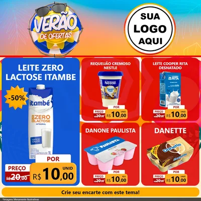 Modelo de Rede Social para Feed Facebook com o tema Verão de Ofertas para Frios e Laticínios