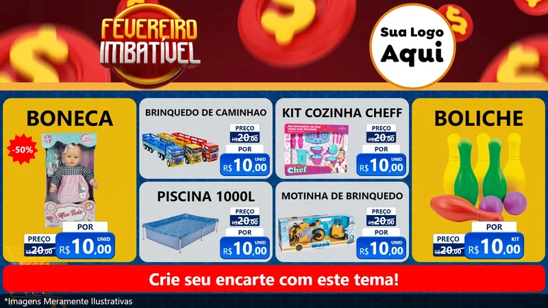 Modelo de TV para TV Horizontal com o tema Fevereiro Imbatível para Brinquedos