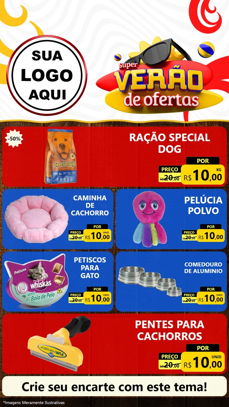 Modelo de TV para TV Vertical com o tema Super Verão de Ofertas para Pet Shop
