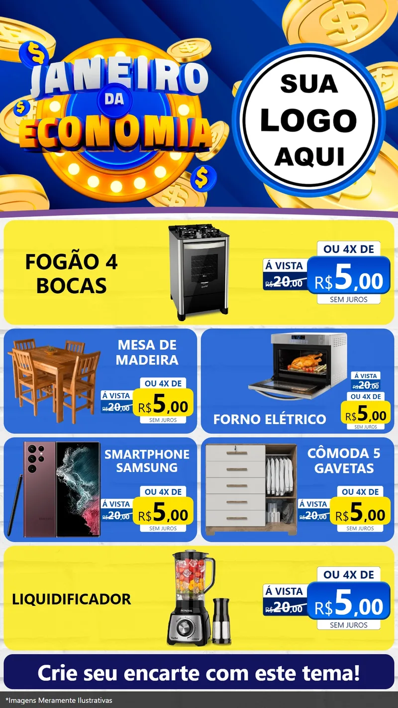 Modelo de TV para TV Vertical com o tema Janeiro da Economia para Móveis e Eletro