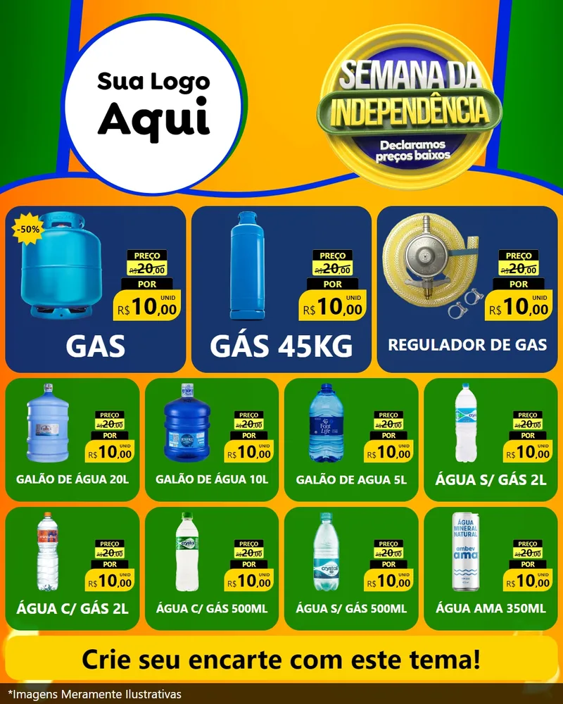 Modelo de Rede Social para Feed Instagram com o tema Semana da Independência Declaramos Preços Baixos para Água e gás