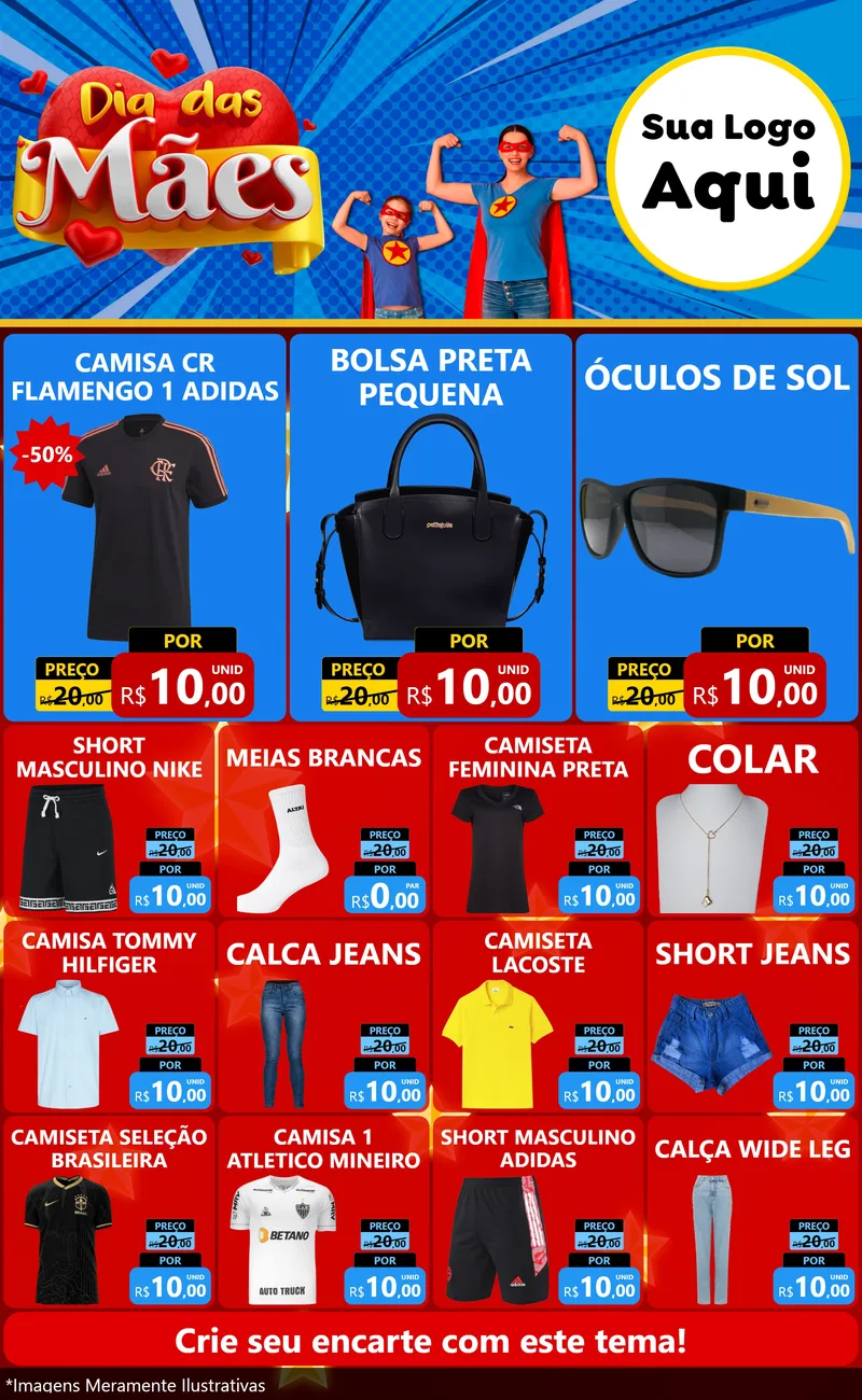 Modelo de Encarte para Encarte Grande com o tema Dia das Mães para Roupas e acessórios
