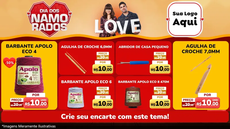 Modelo de TV para TV Horizontal com o tema Dia dos Namorados para Armarinho e Aviamentos