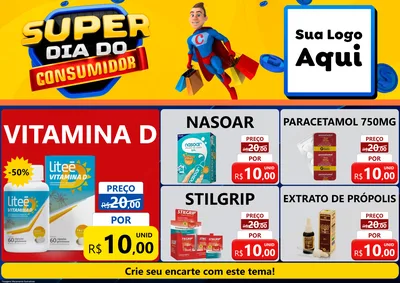 Modelo de Encarte para Encarte A4 Horizontal com o tema Super Dia do Consumidor para Farmácia