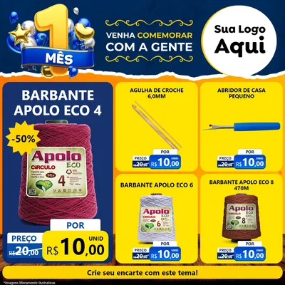 Modelo de Rede Social para Feed Facebook com o tema Um Mês de Aniversário para Armarinho e Aviamentos