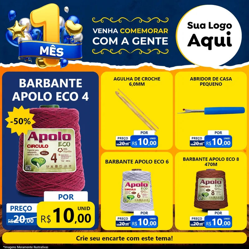 Modelo de Rede Social para Feed Facebook com o tema Um Mês de Aniversário para Armarinho e Aviamentos