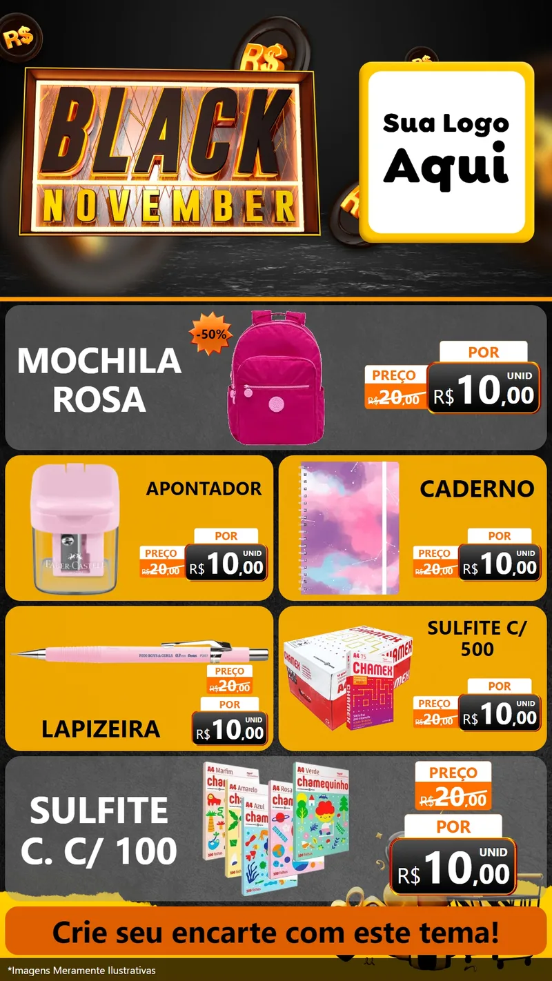 Modelo de TV para TV Vertical com o tema Black November para Papelaria