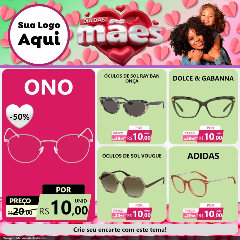 Modelo de Rede Social para Feed Facebook com o tema Dia das Mães para Óticas