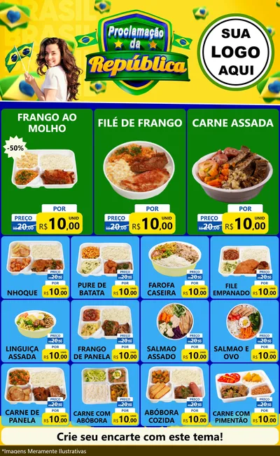 Modelo de Encarte para Encarte Grande com o tema Proclamação da República para Restaurante