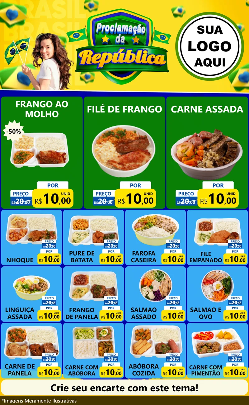 Modelo de Encarte para Encarte Grande com o tema Proclamação da República para Restaurante