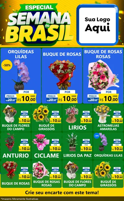 Modelo de Encarte para Encarte Grande com o tema Especial Semana do Brasil para Floricultura e jardim