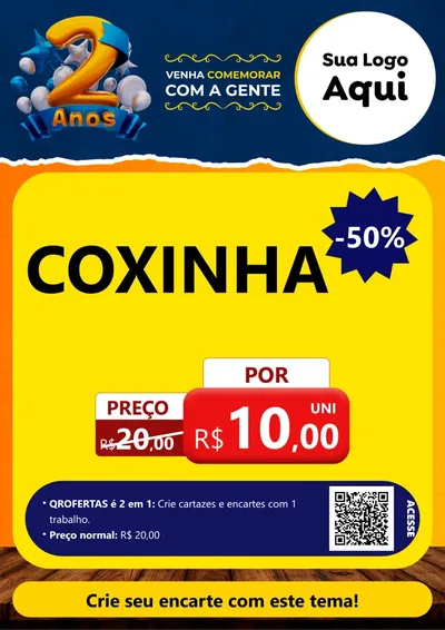 Modelo de Cartaz para Cartaz A4 Vertical com o tema Aniversário de 2 anos para Salgadaria