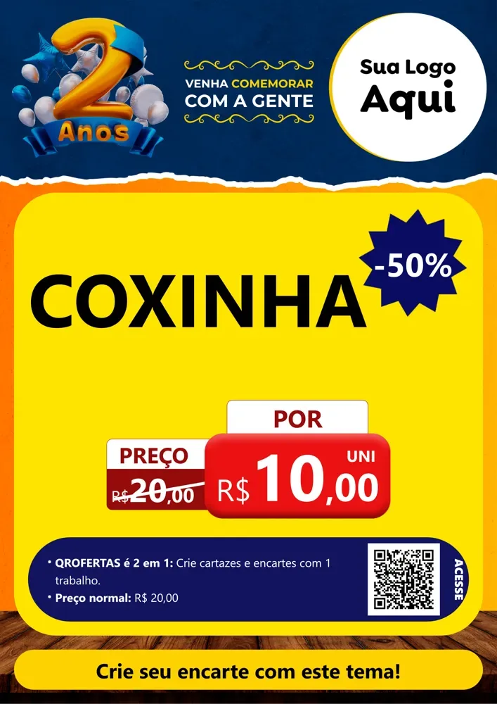 Modelo de Cartaz para Cartaz A4 Vertical com o tema Aniversário de 2 anos para Salgadaria