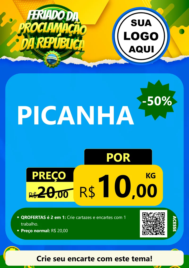 Modelo de Cartaz para Cartaz A4 Vertical com o tema Feriado da Proclamação da República para Açougue