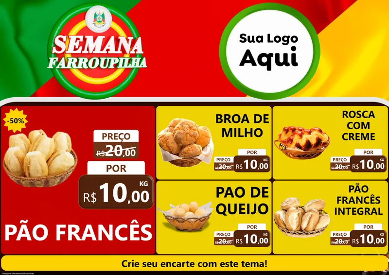 Modelo de Encarte para Encarte A4 Horizontal com o tema Semana Farroupilha para Padaria