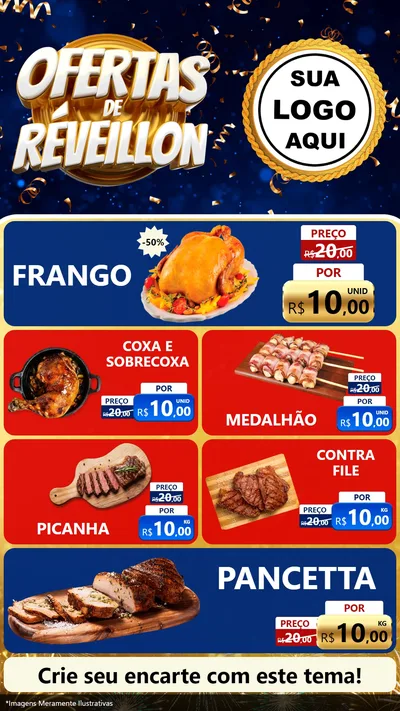 Modelo de TV para TV Vertical com o tema Ofertas de Réveillon para Assados