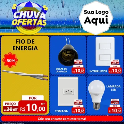 Modelo de Rede Social para Feed Facebook com o tema Chuva de Ofertas para Materiais Elétricos