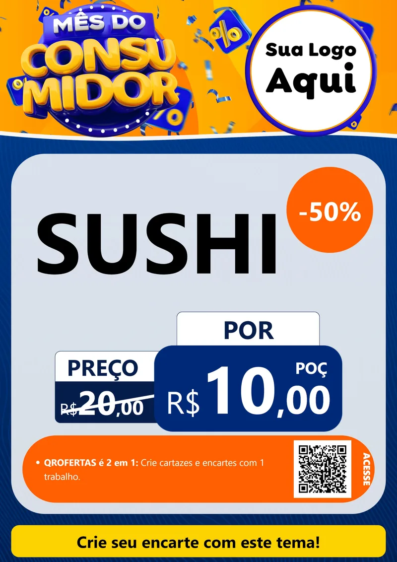 Modelo de Cartaz para Cartaz A4 Vertical com o tema Mês do Consumidor para Comida japonesa