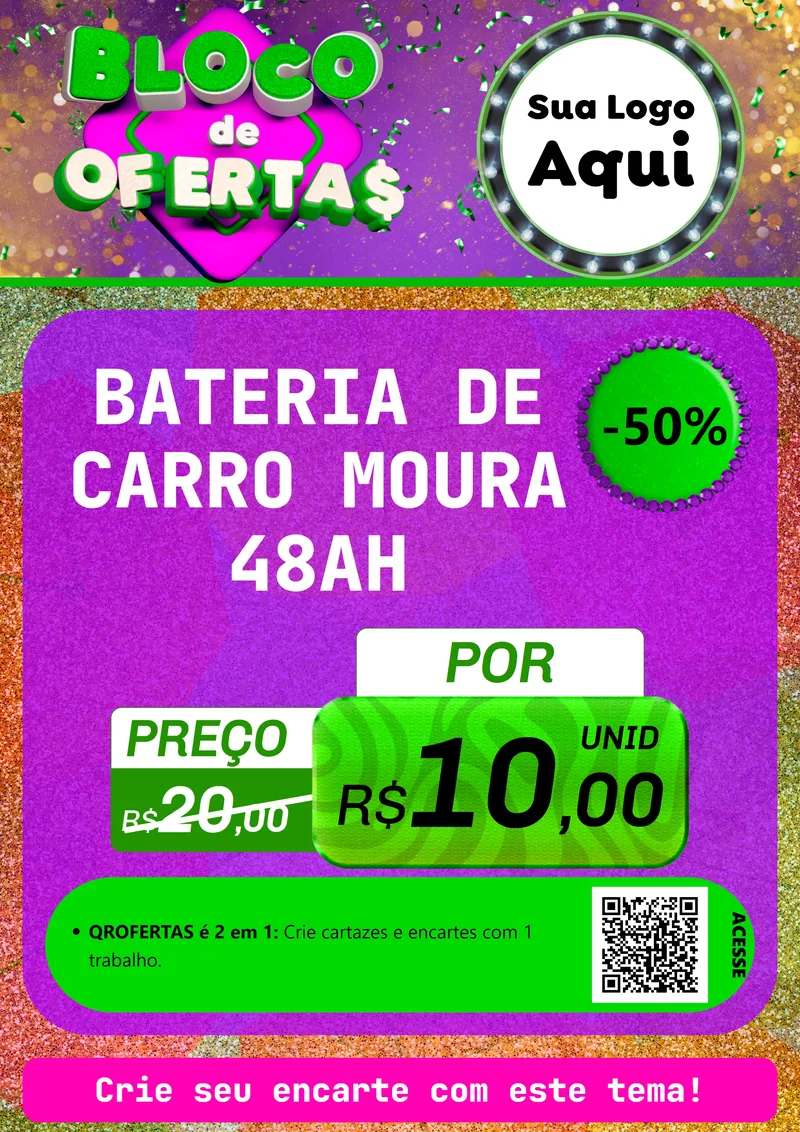 Modelo de Cartaz para Cartaz A4 Vertical com o tema Bloco de Ofertas para Baterias Elétricas