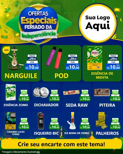 Modelo de Rede Social para Feed Instagram com o tema Ofertas Especiais Feriado da Independência para Tabacaria