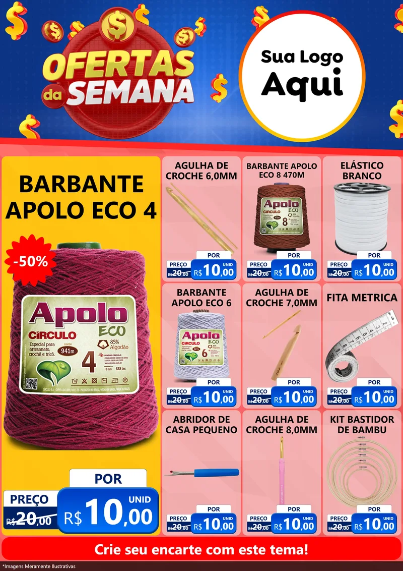 Modelo de Encarte para Encarte A4 Vertical com o tema Ofertas Da Semana para Armarinho e Aviamentos