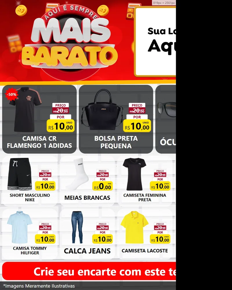 Modelo de Rede Social para Feed Instagram com o tema Mais Barato para Roupas e acessórios