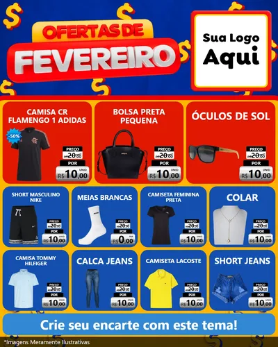 Modelo de Rede Social para Feed Instagram com o tema Ofertas de Fevereiro para Roupas e acessórios