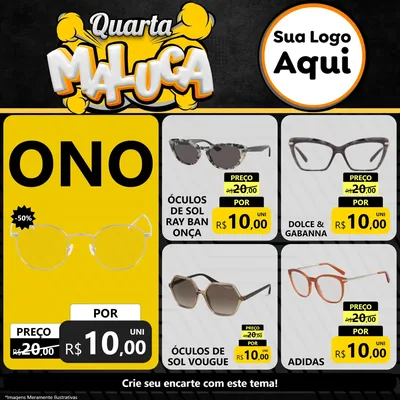 Modelo de Rede Social para Feed Facebook com o tema Quarta Maluca para Óticas