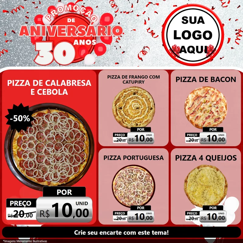 Modelo de Rede Social para Feed Facebook com o tema Promoção de Aniversário - 30 Anos para Pizzaria