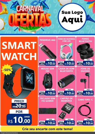 Modelo de Encarte para Encarte A4 Vertical com o tema Carnaval de Ofertas para Informática