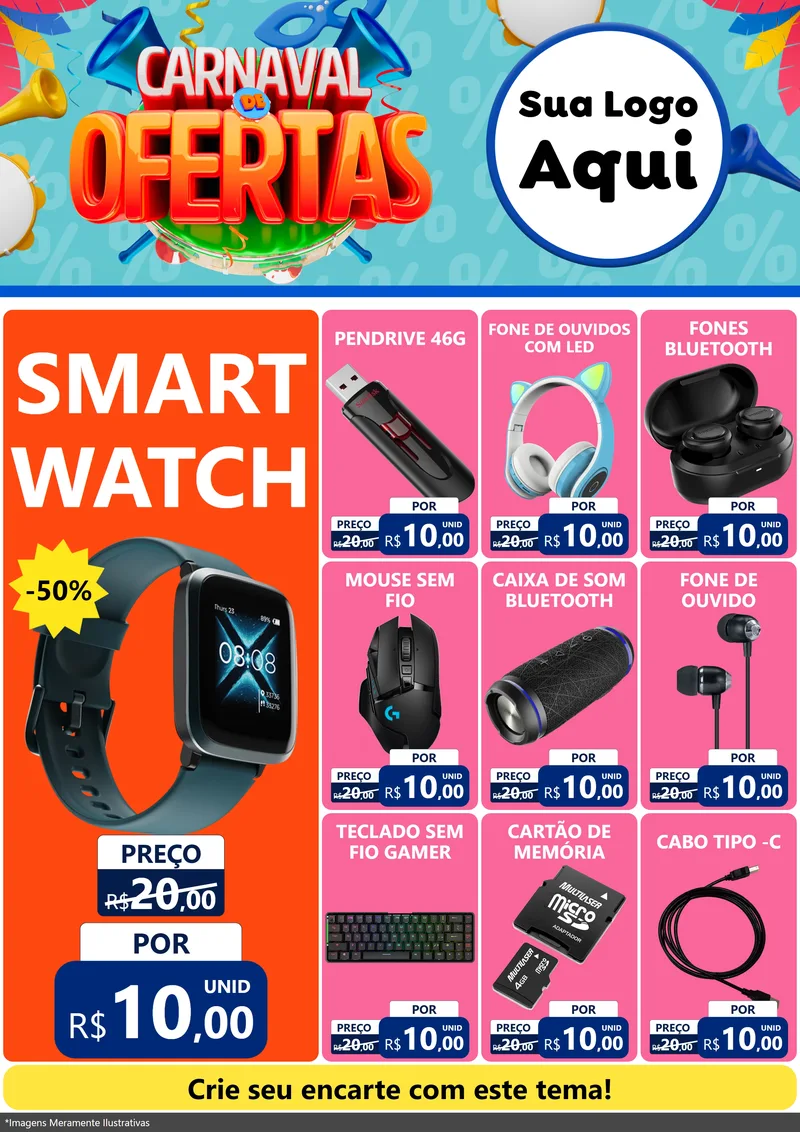 Modelo de Encarte para Encarte A4 Vertical com o tema Carnaval de Ofertas para Informática