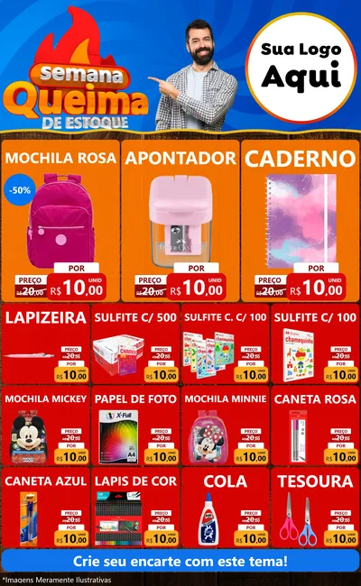 Modelo de Encarte para Encarte Grande com o tema Semana Queima de Estoque para Papelaria