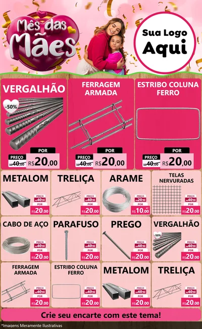 Modelo de Encarte para Encarte Grande com o tema Mês das Mães para Ferragens